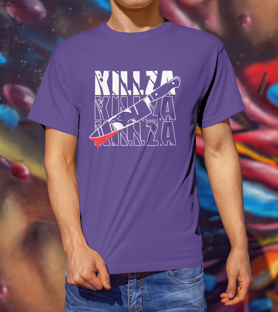 Killza Knife Graphic With Bold Repeated Text T-Shirt