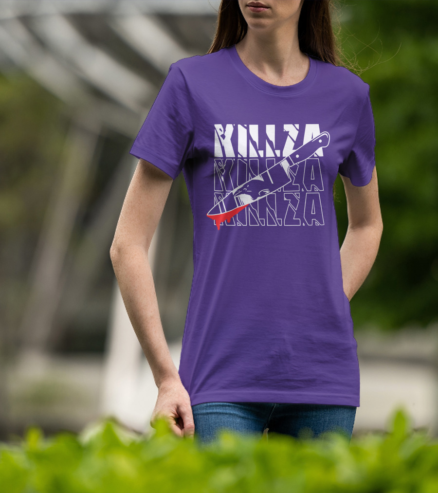 Killza Knife Graphic With Bold Repeated Text T-Shirt