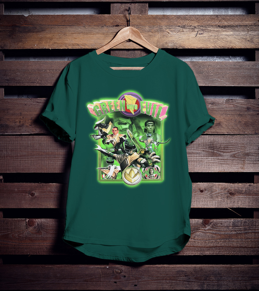 Green With Evil Mighty Morphin Power Rangers Iconic Characters And Symbols T-Shirt