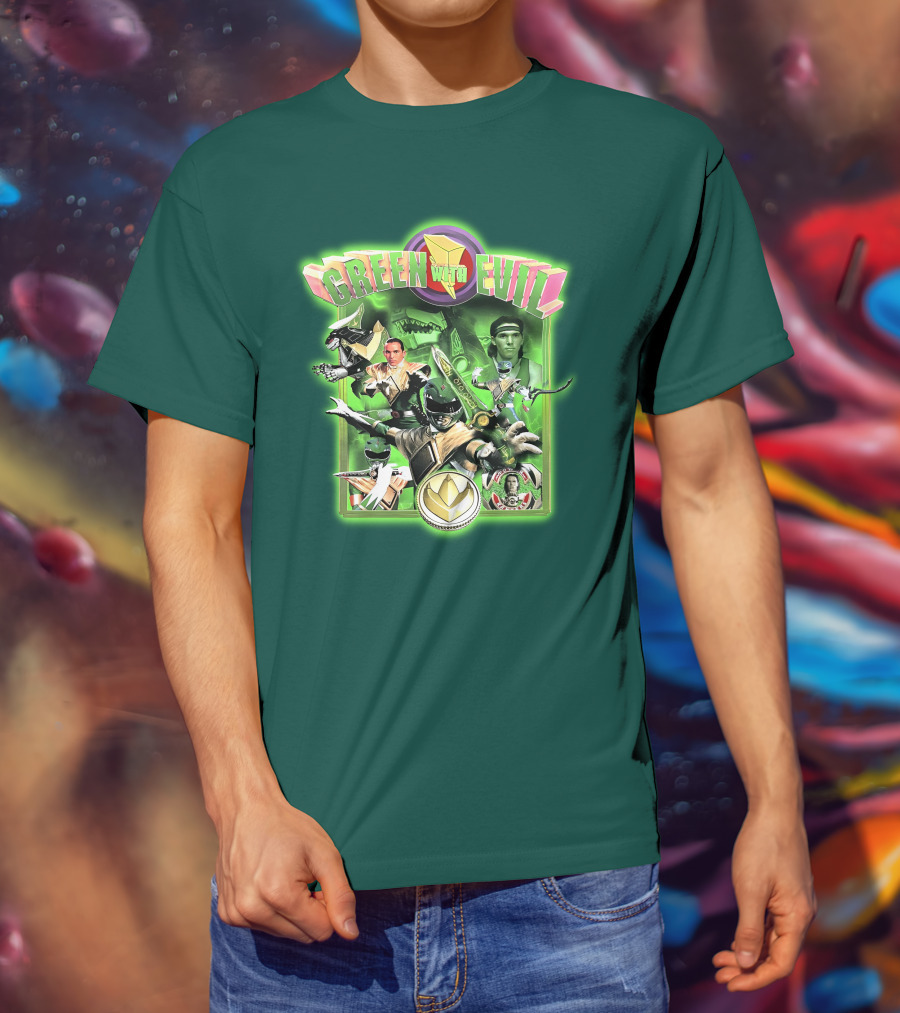 Green With Evil Mighty Morphin Power Rangers Iconic Characters And Symbols T-Shirt