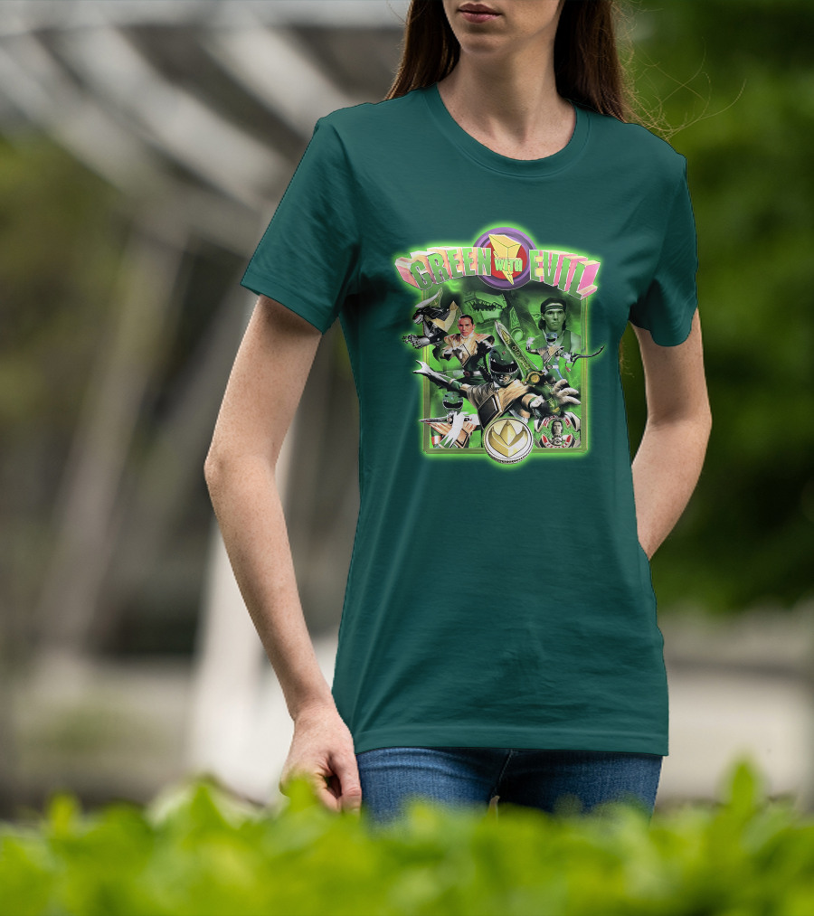 Green With Evil Mighty Morphin Power Rangers Iconic Characters And Symbols T-Shirt
