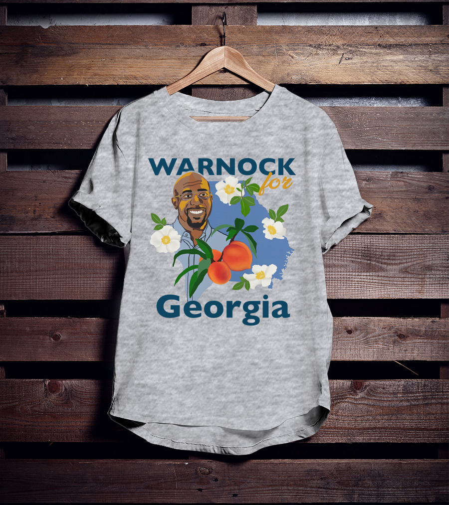 Warnock For Georgia Illustration With Flowers And Peaches T-Shirt