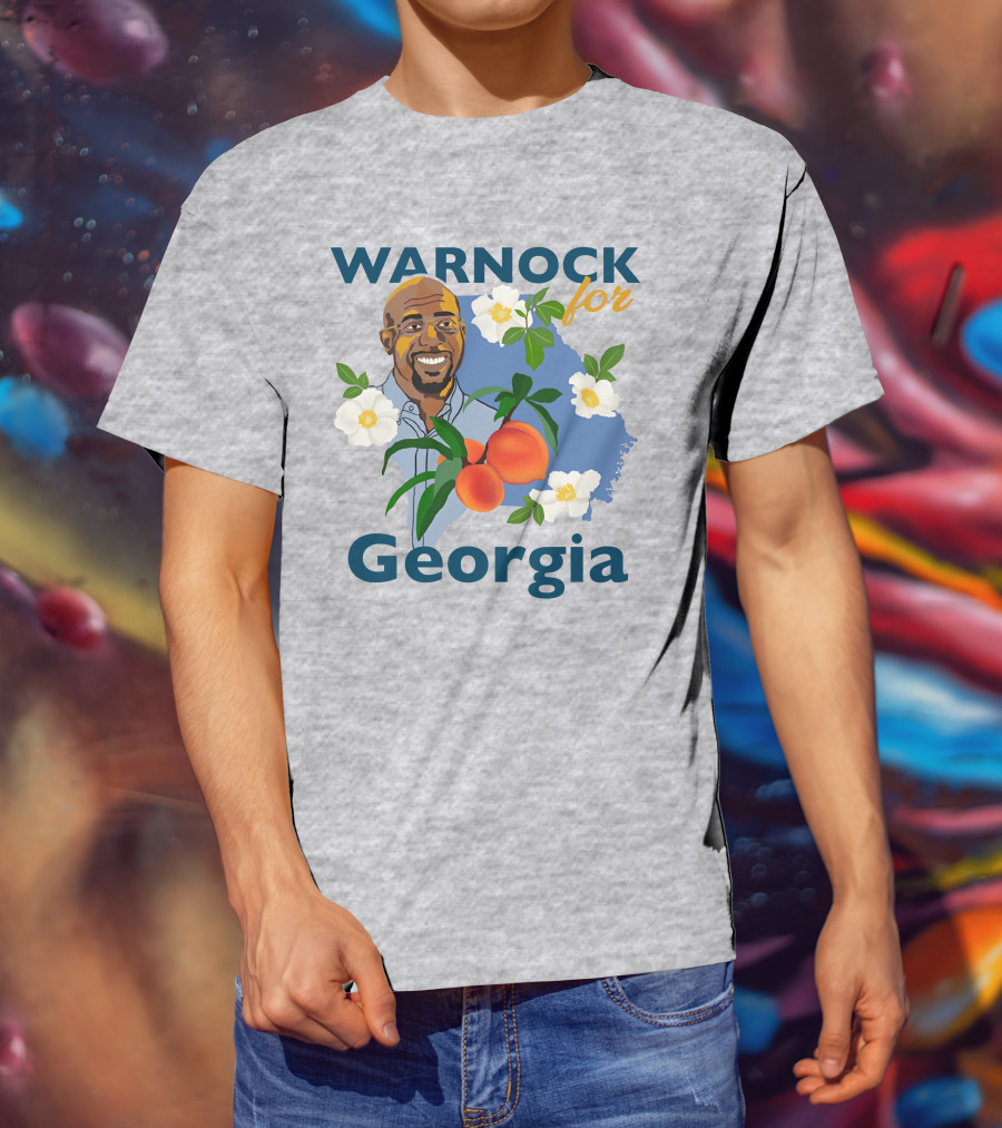 Warnock For Georgia Illustration With Flowers And Peaches T-Shirt