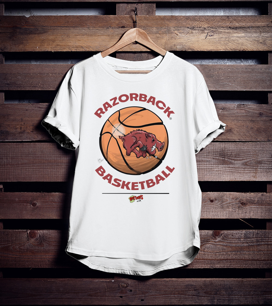 Razorback Basketball Hogtoons Basketball With Razorback Pig T-Shirt