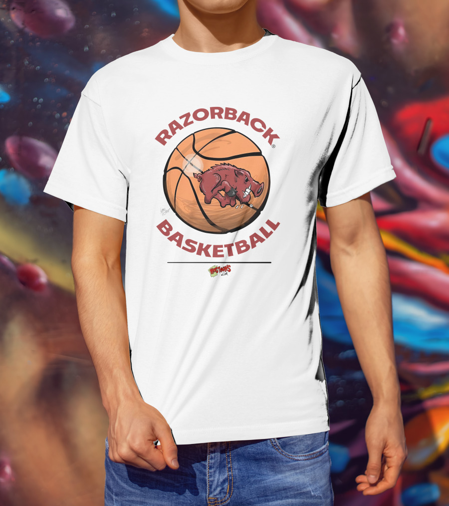 Razorback Basketball Hogtoons Basketball With Razorback Pig T-Shirt