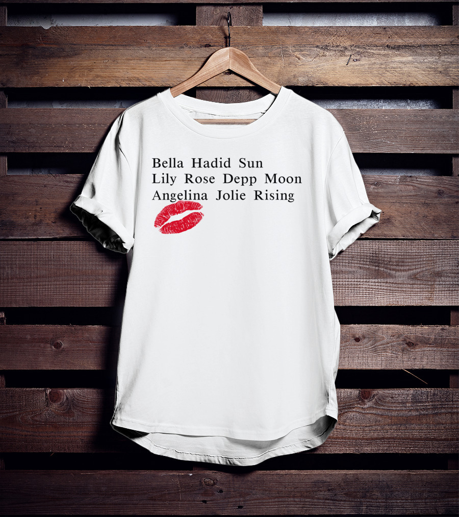 Bella Hadid Sun Lily Rose Depp Moon Angelina Jolie Rising Red Lip Print T-Shirt