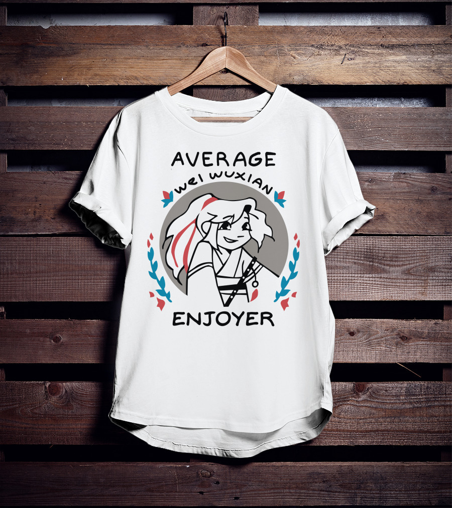 Average Wei Wuxian Enjoyer Emblem With Cartoon Character And Floral Accents T-Shirt