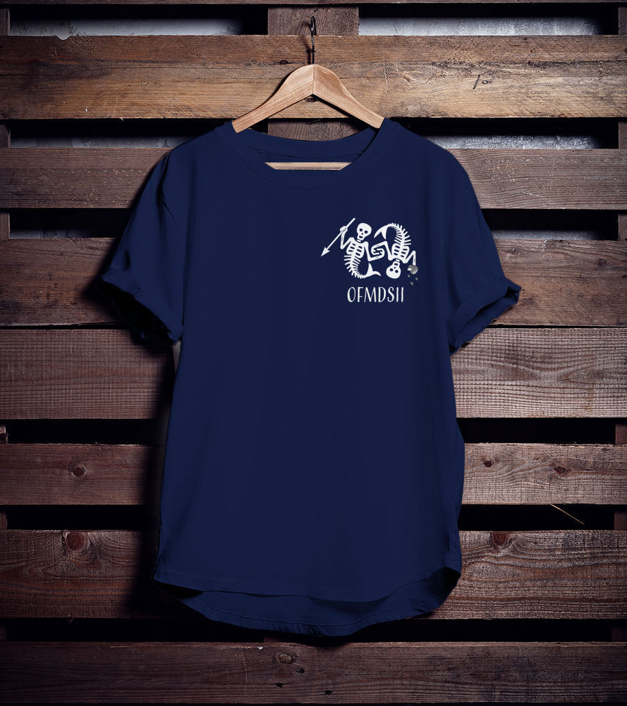Samba Schutte Wearing OFMDSII Skeleton Arrow Design Navy T-Shirt