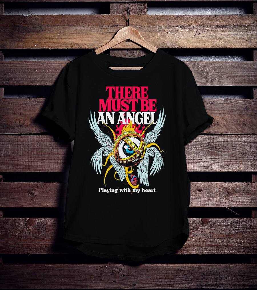 THERE MUST BE AN ANGEL Playing With My Heart Winged Eye Fiery Ring T-Shirt