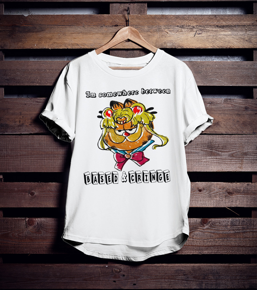I'm Somewhere Between Based And Cringe With Cartoon Cat Mashup T-Shirt