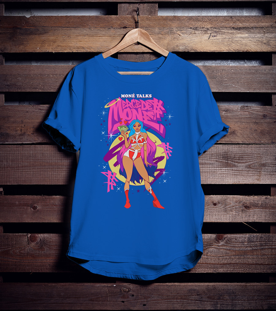 Moné Talks Vibrant Mercedes Moné Character With Angelic Halo And Cash Fan T-Shirt