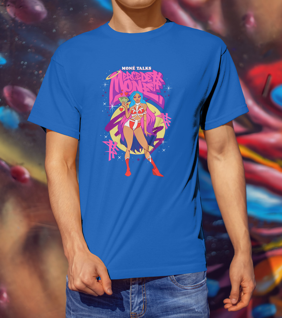 Moné Talks Vibrant Mercedes Moné Character With Angelic Halo And Cash Fan T-Shirt