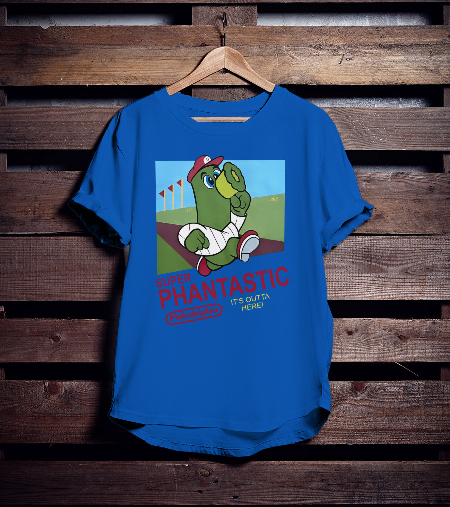 Southfellini Merch Super Phantastic Philadelphia It's Outta Here Baseball Character T-Shirt