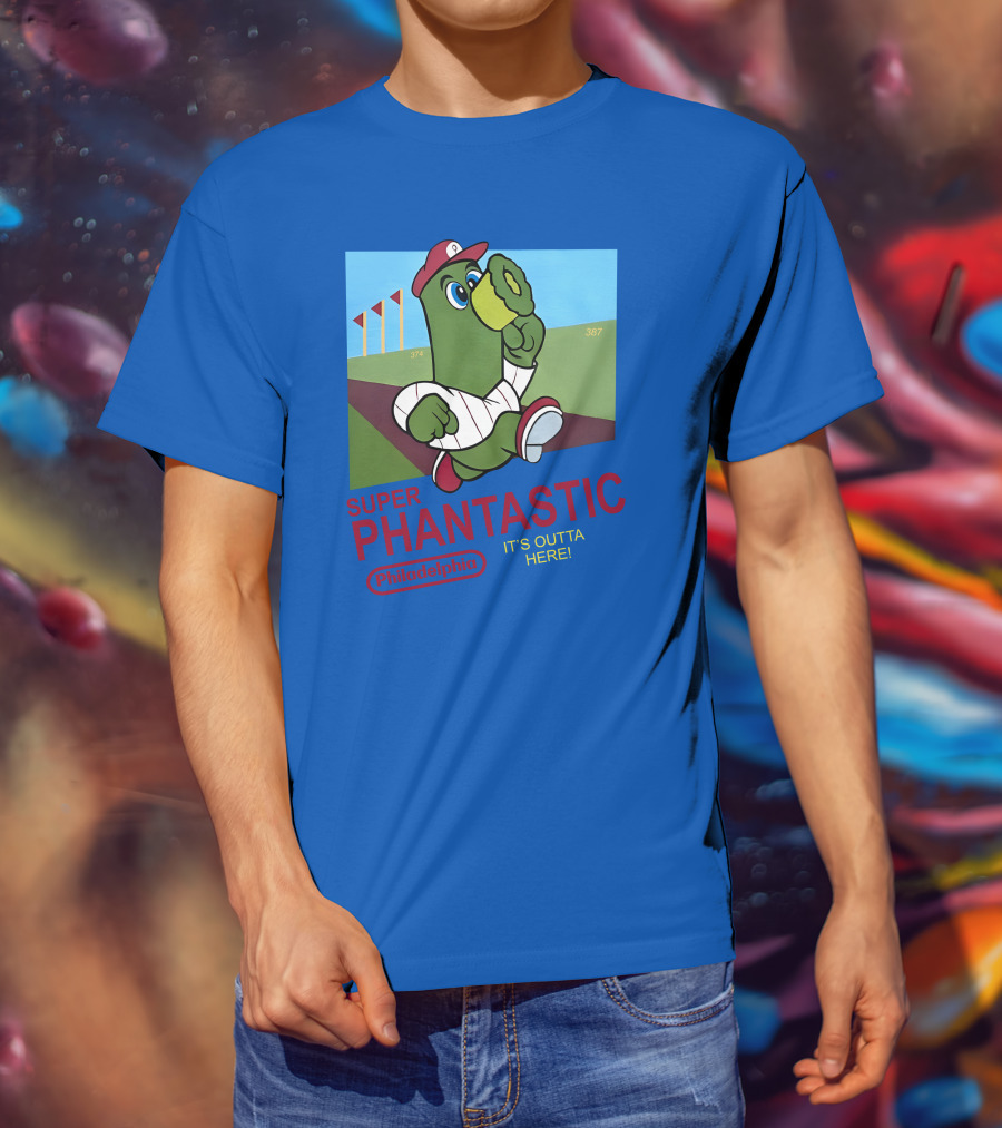 Southfellini Merch Super Phantastic Philadelphia It's Outta Here Baseball Character T-Shirt