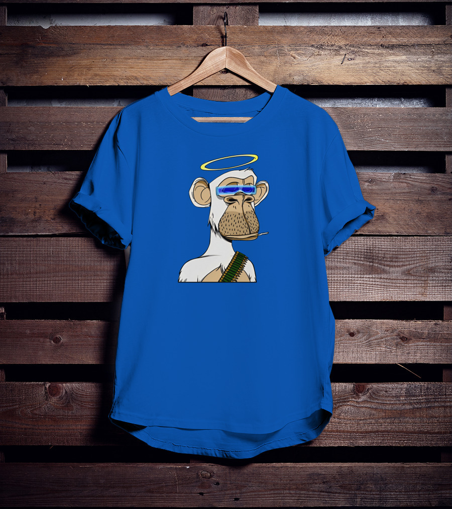 Ginotheghost Bored Ape Yacht Club Angel Halo NFT Ape Blue Background T-Shirt