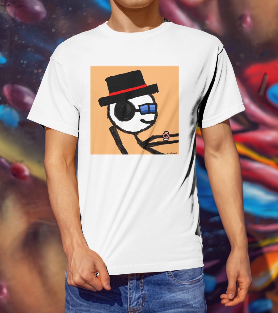 Sartoshi Mfers Stick Figure With Hat Blue Glasses Red Watch T-Shirt