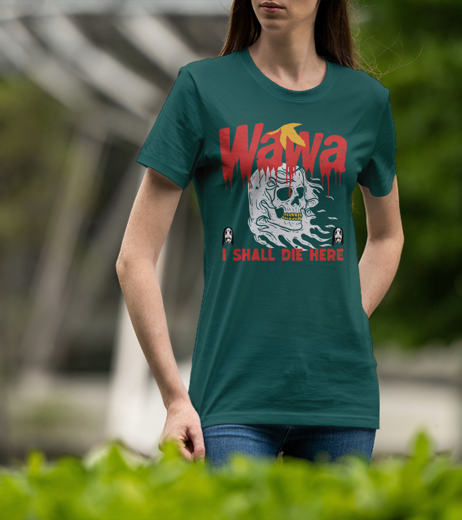 Grimgrimgrim Store Wawa I Shall Die Here Skull Motif T-Shirt