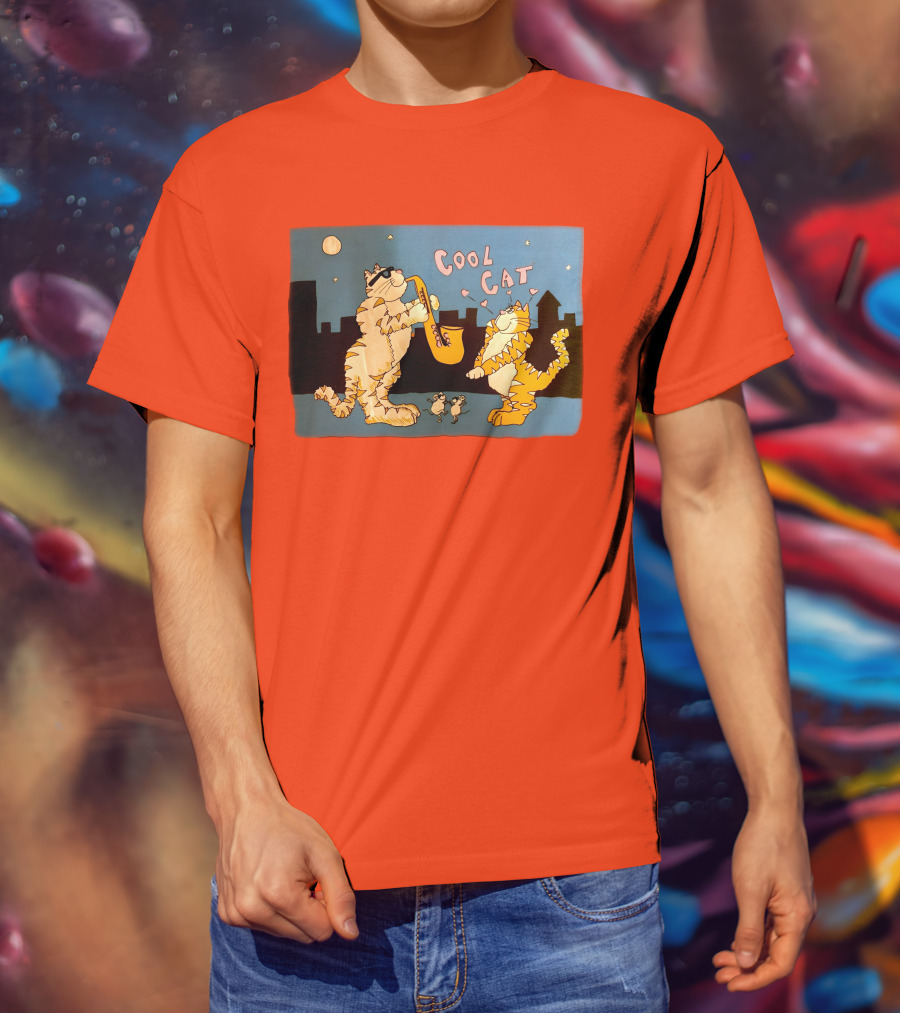 Harry Wearing Cool Cat Playing Saxophone In City Night Sky T-Shirt