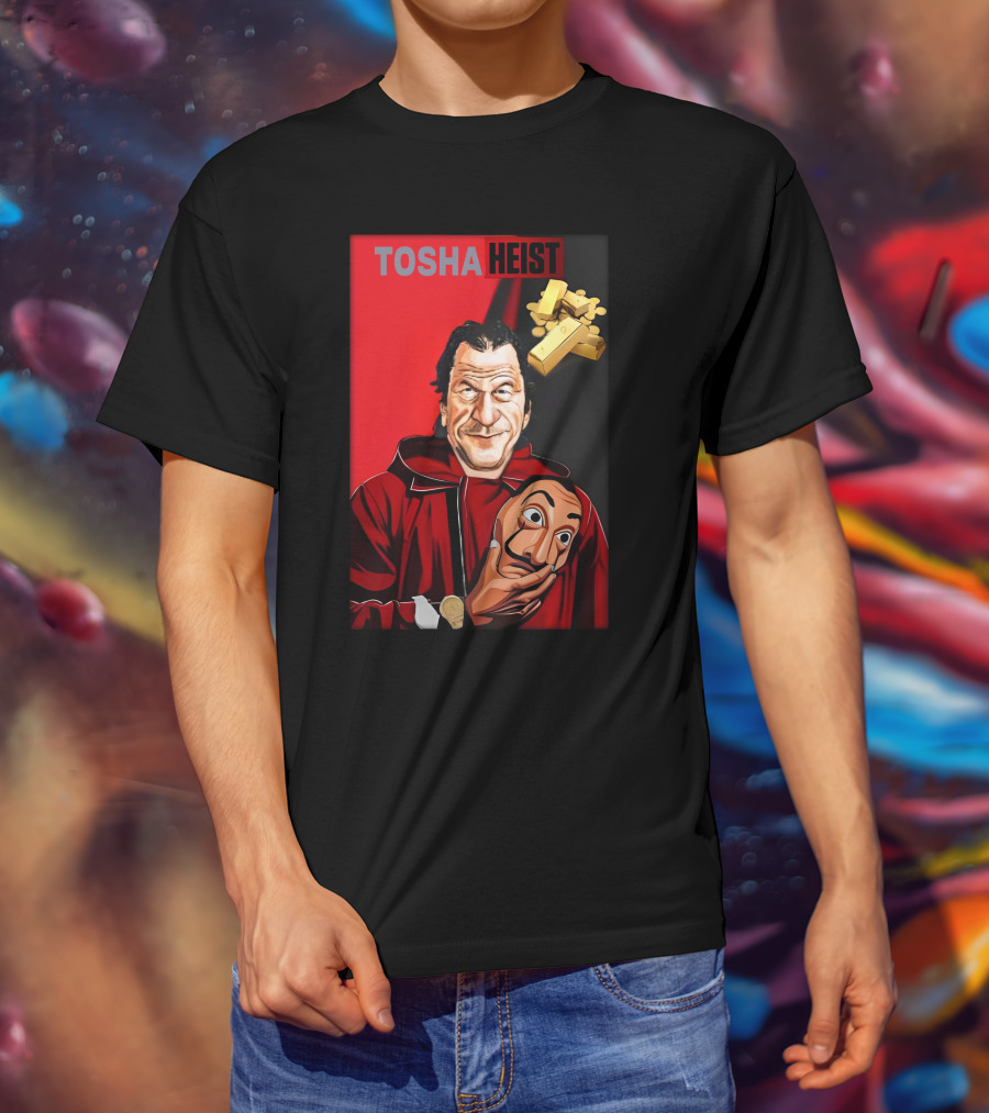 Tosha Heist Garb House Masked Figure With Gold Bars T-Shirt