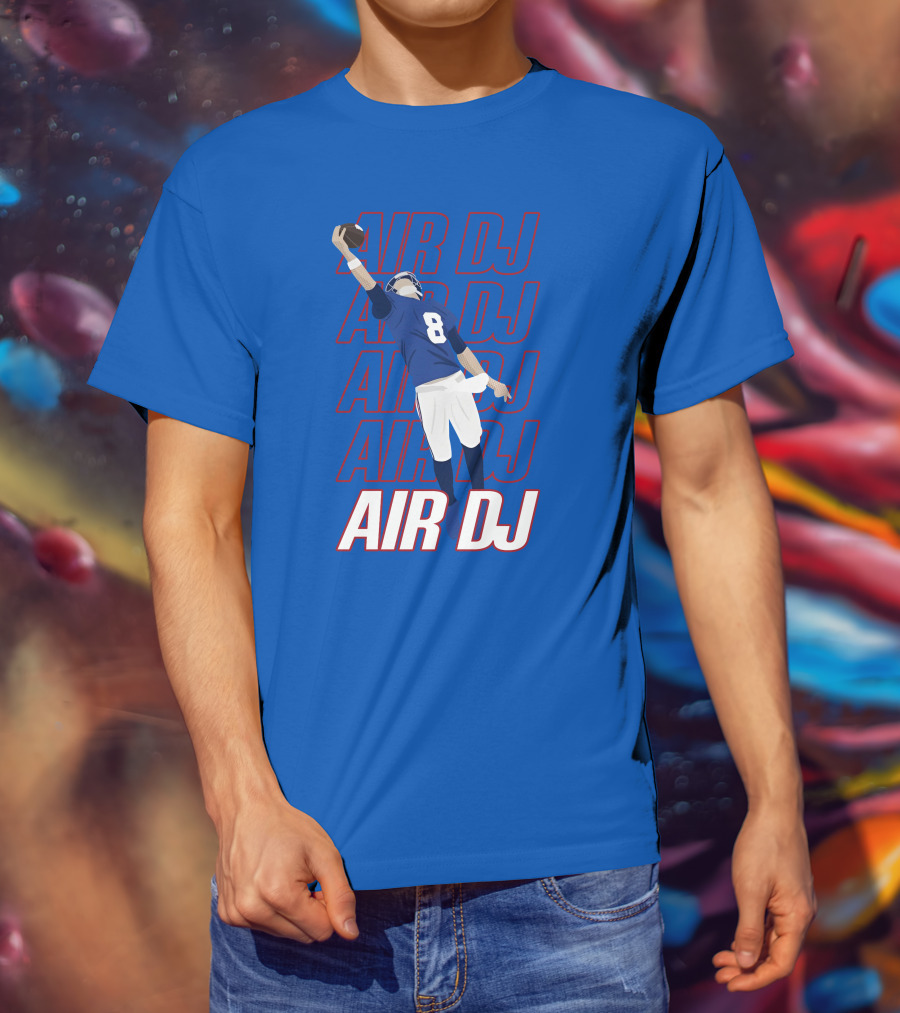 Justin Penik Jomboymedia Air DJ Football Player Number Eight Blue T-Shirt
