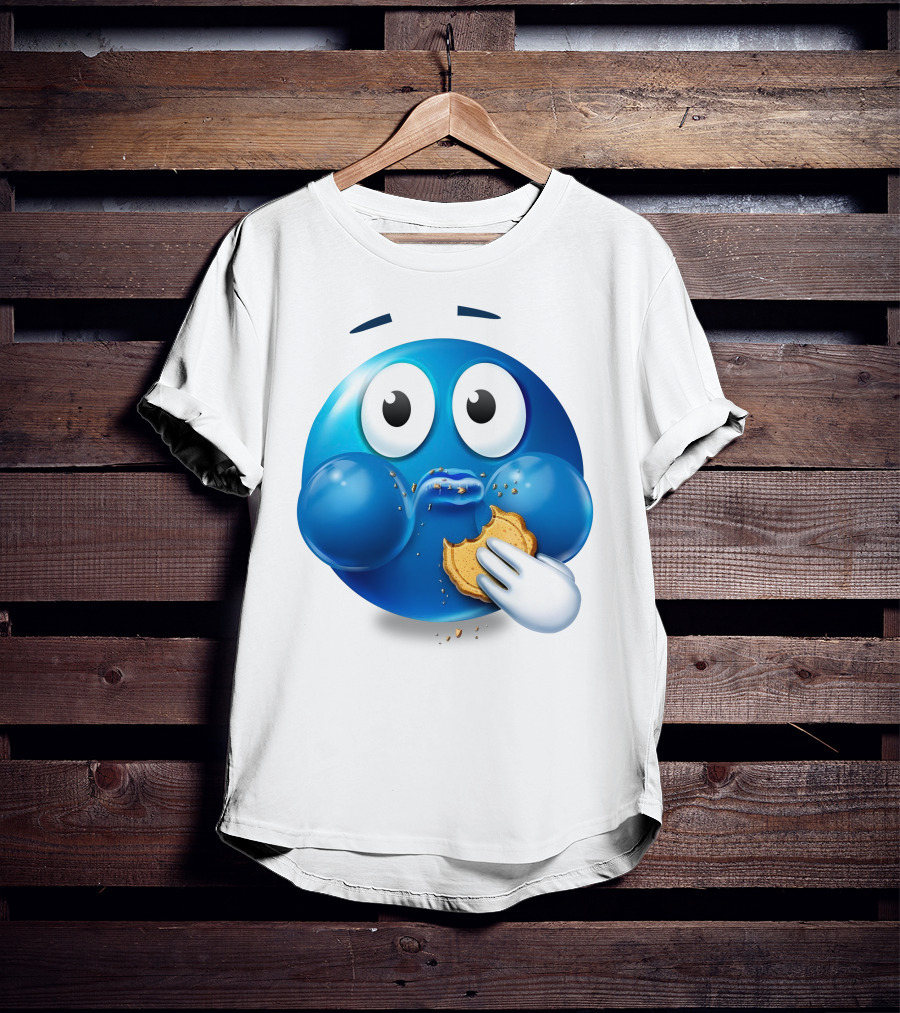 Cookie Muncher Blue Emoji With Crumbs T-Shirt