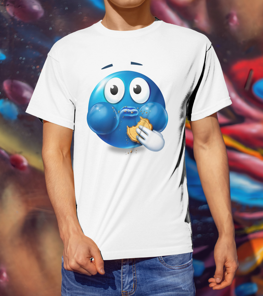 Cookie Muncher Blue Emoji With Crumbs T-Shirt