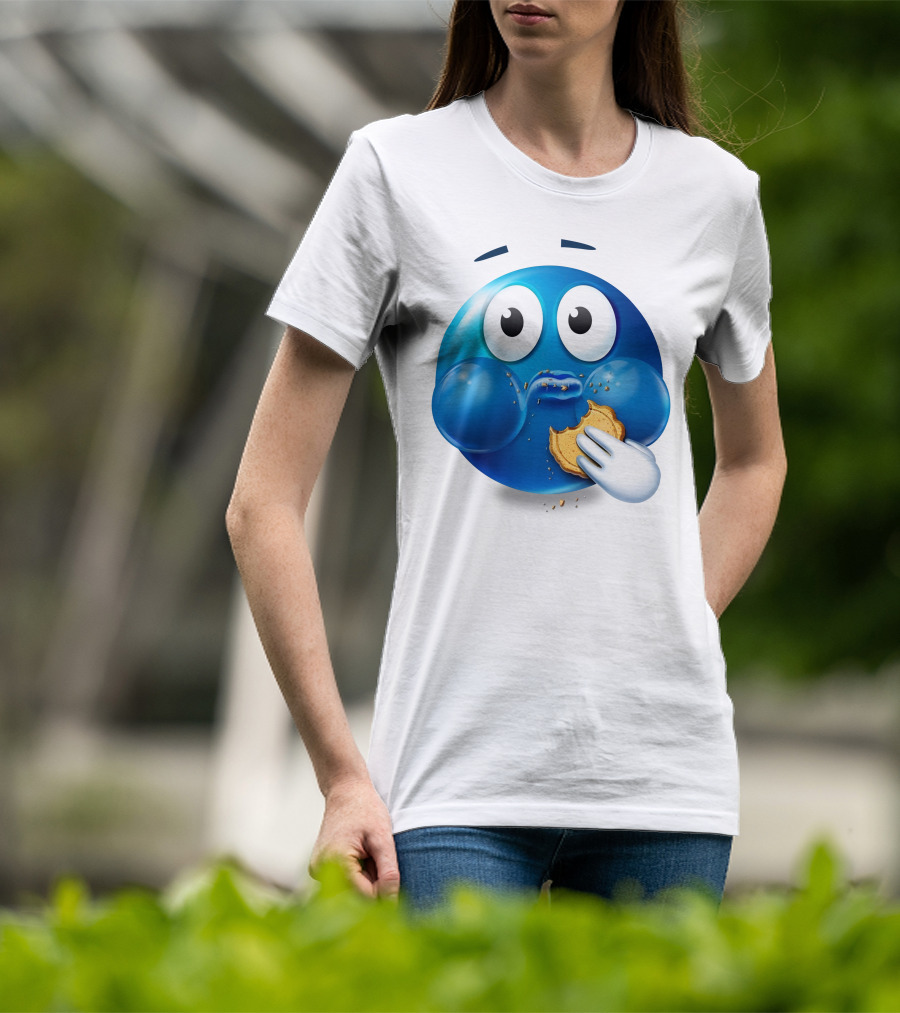 Cookie Muncher Blue Emoji With Crumbs T-Shirt