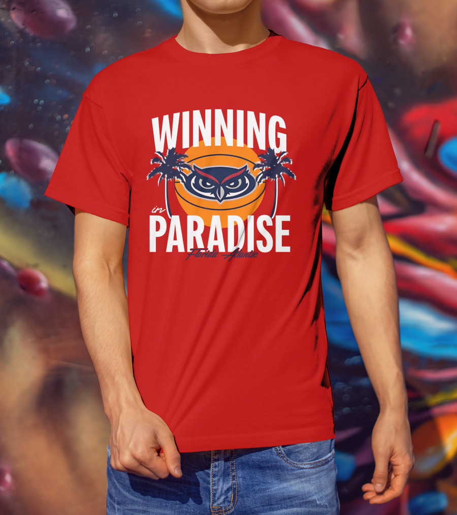 Winning In Paradise Florida Atlantic Owl Sunset Palms T-Shirt