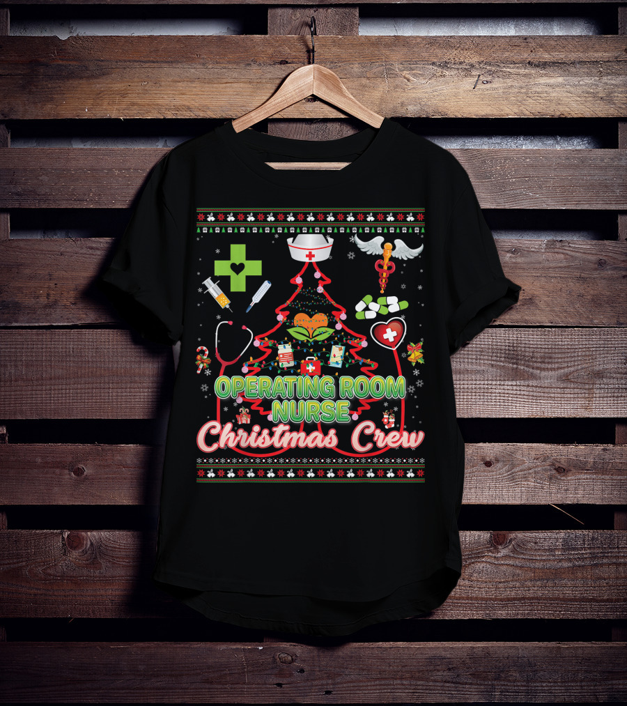 Operating Room Nurse Christmas Crew Tree Stethoscope Holiday Symbols T-Shirt