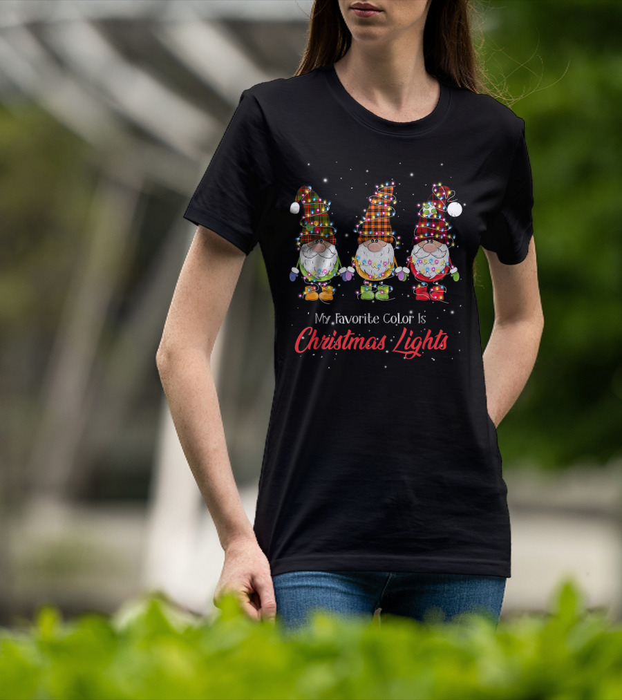 My Favorite Color Is Christmas Lights Gnomies Gnome Buffalo Plaid Trio T-Shirt