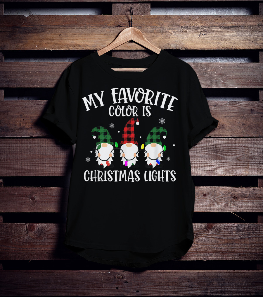 My Favorite Color Is Christmas Lights Gnome Buffalo Plaid T-Shirt