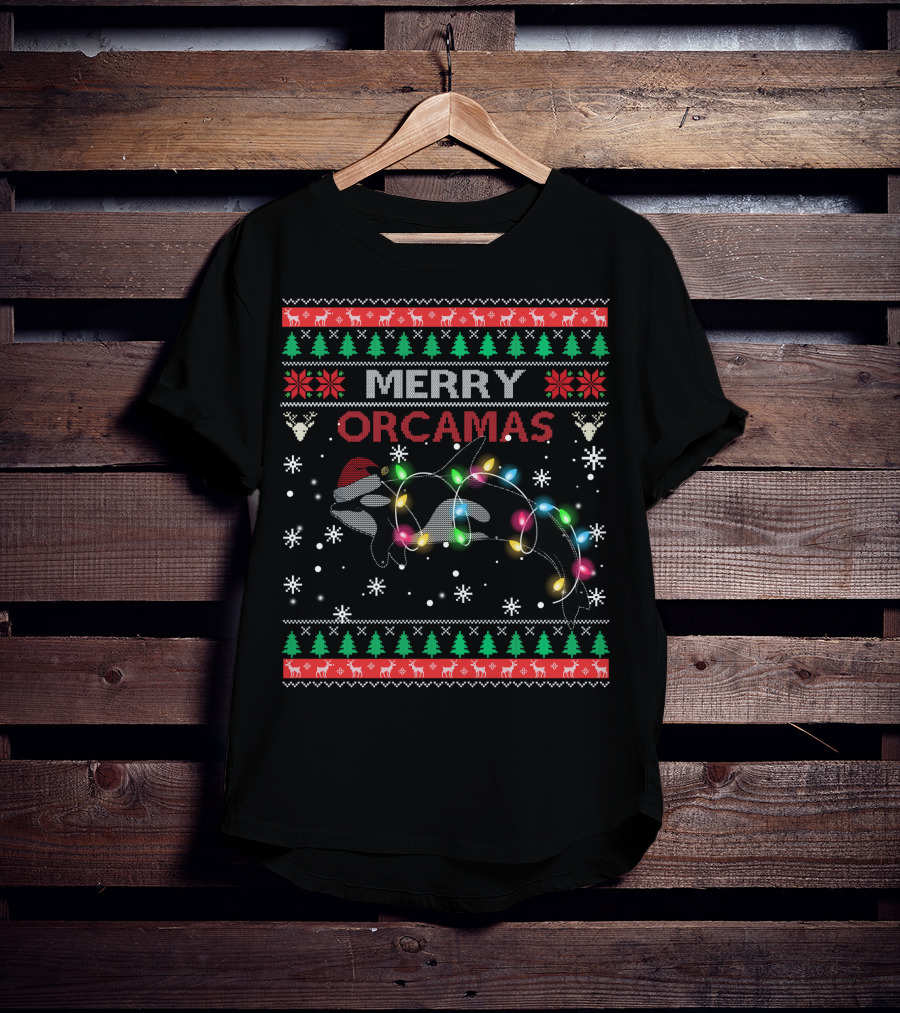 Merry Orcamas Santa Claus Killer Whale Ugly Xmas T-Shirt