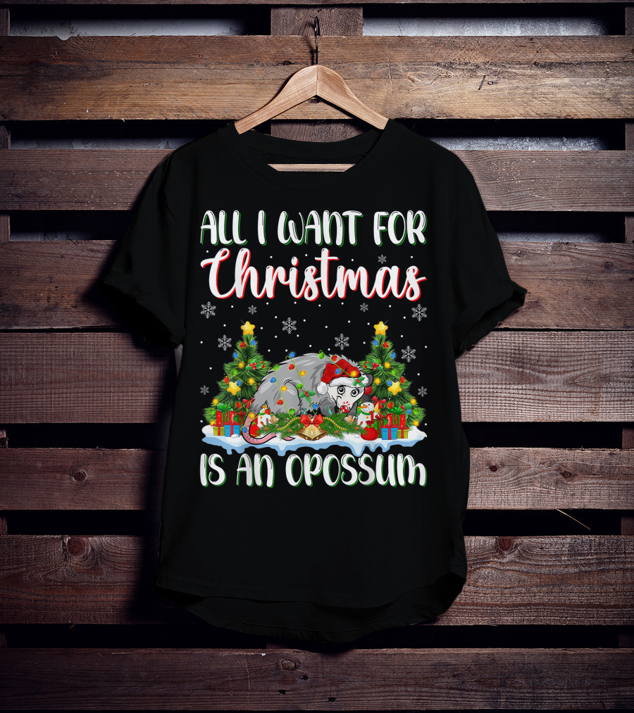 All I Want For Christmas Is An Opossum Xmas Lighting Santa T-Shirt