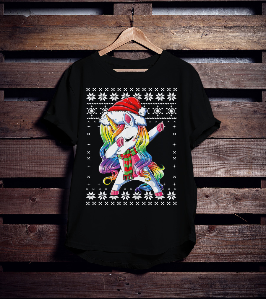 Unicorn Dabbing Santa Christmas T-Shirt