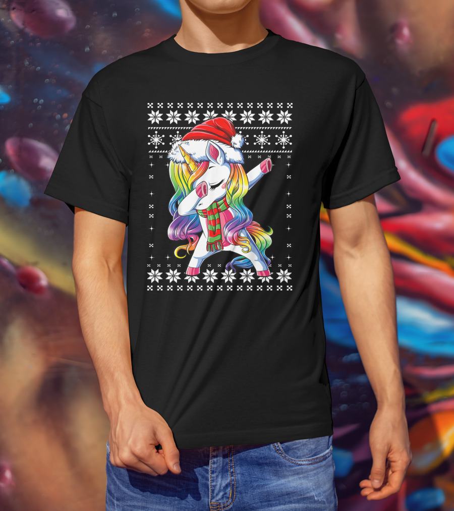 Unicorn Dabbing Santa Christmas T-Shirt