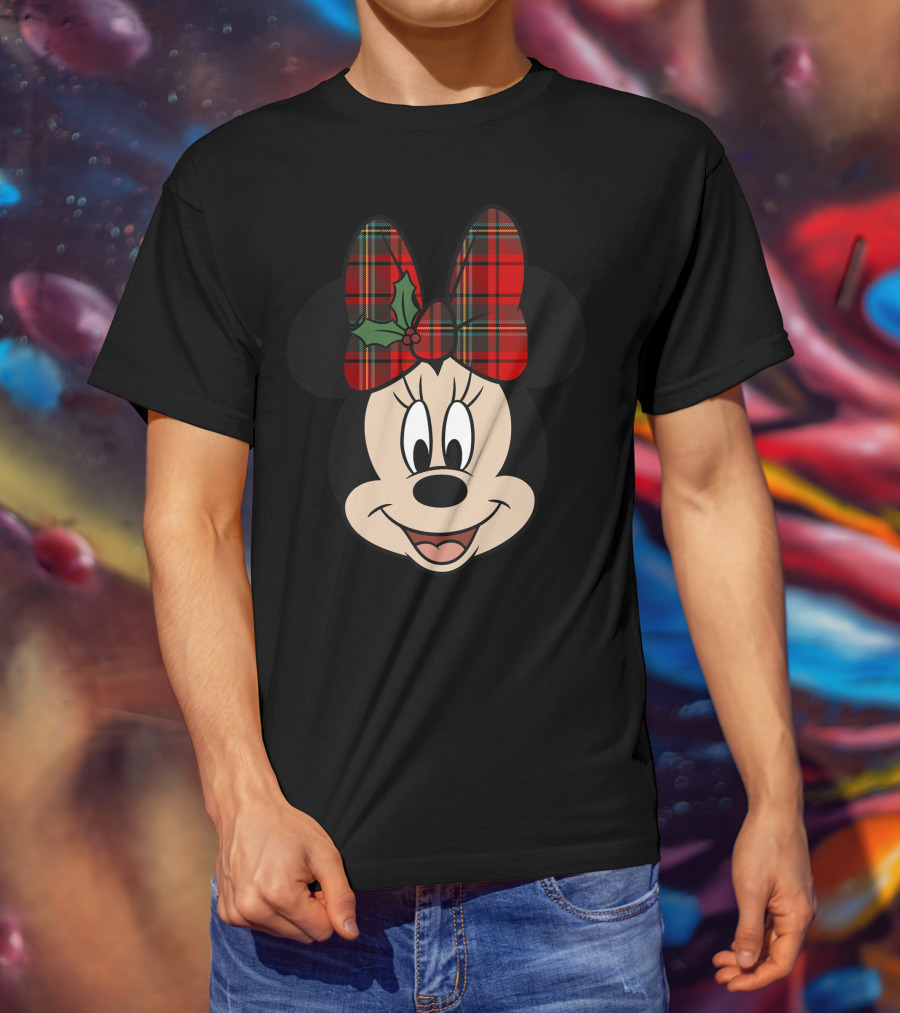 Minnie Mouse Red Plaid Bow With Holly Disney T-Shirt