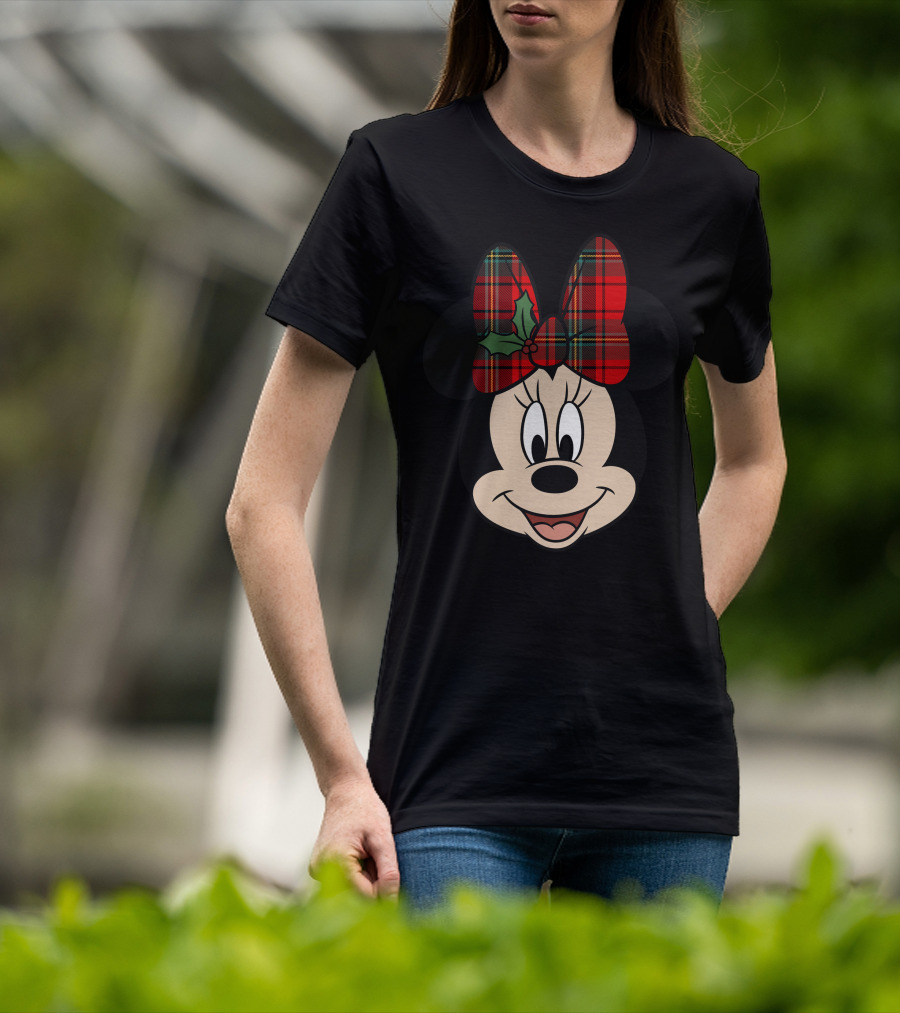 Minnie Mouse Red Plaid Bow With Holly Disney T-Shirt