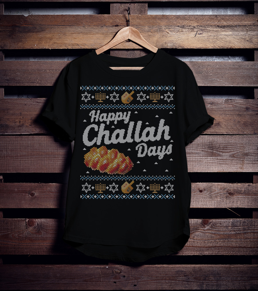 Hanukkah Happy Challah Days Menorah Star Of David Dreidel T-Shirt