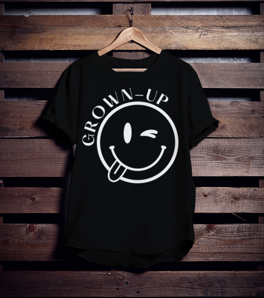 Grown-Up Winking Smiley Face Playful Expression T-Shirt