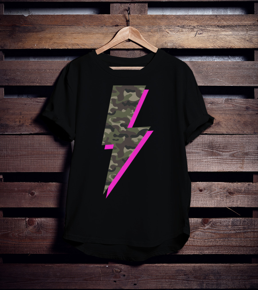 Lightning Bolt Hot Pink Camouflage Camo T-Shirt