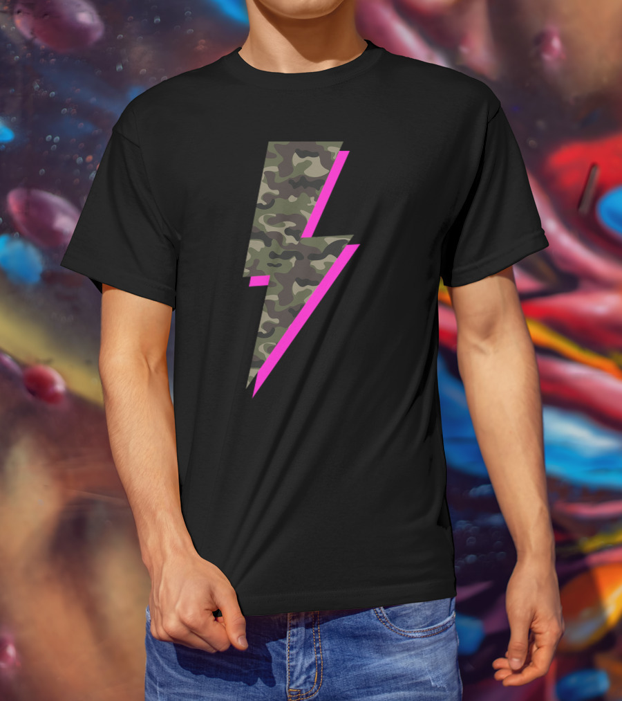 Lightning Bolt Hot Pink Camouflage Camo T-Shirt