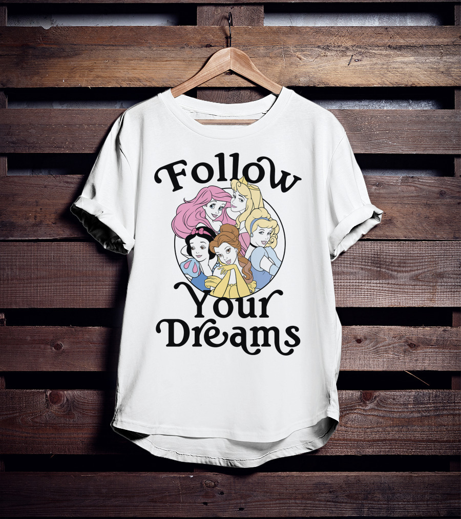 Disney Princess Follow Your Dreams Belle Ariel Aurora Cinderella Snow White 1991 T-Shirt