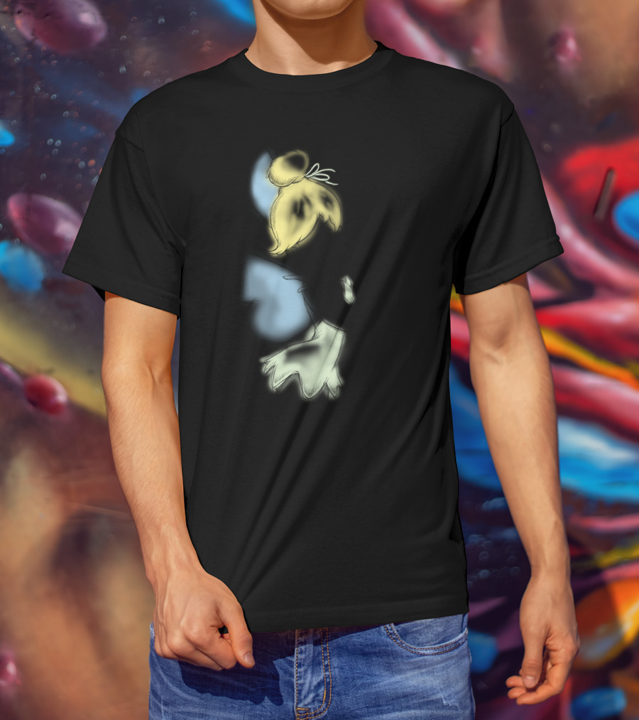Disney Peter Pan Tinkerbell Black Airbrush Sketch Stars T-Shirt