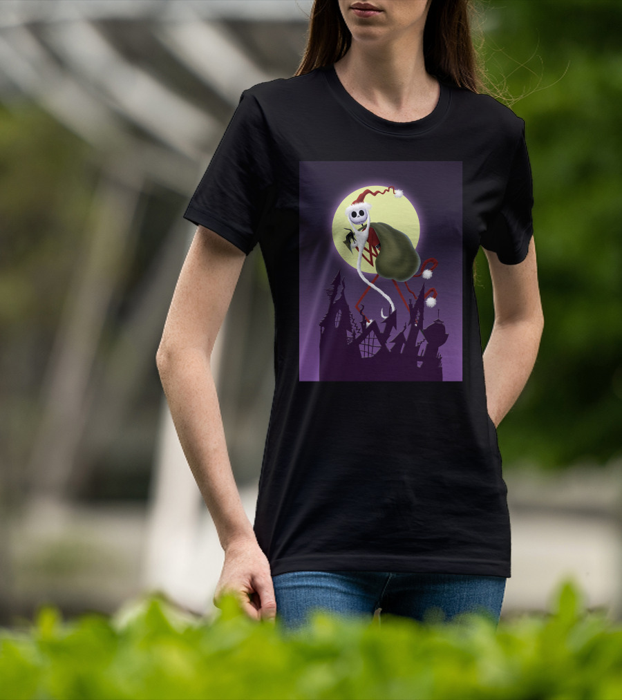 Disney Skellington Claus Jack Skellington Santa Christmas Moon T-Shirt