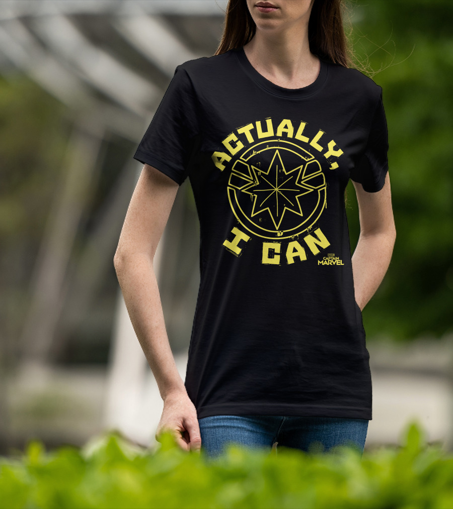 Captain Marvel Actually I Can Yellow Starburst T-Shirt