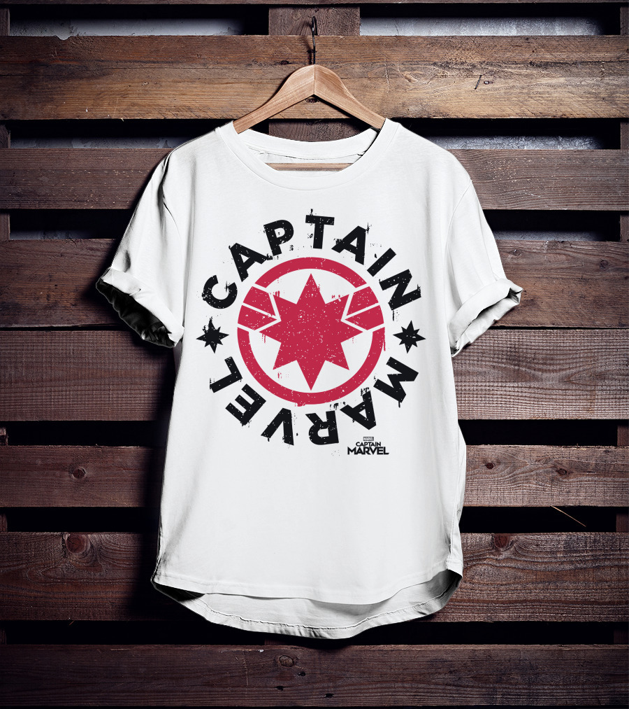 Captain Marvel Red Circle Star Emblem Distressed T-Shirt