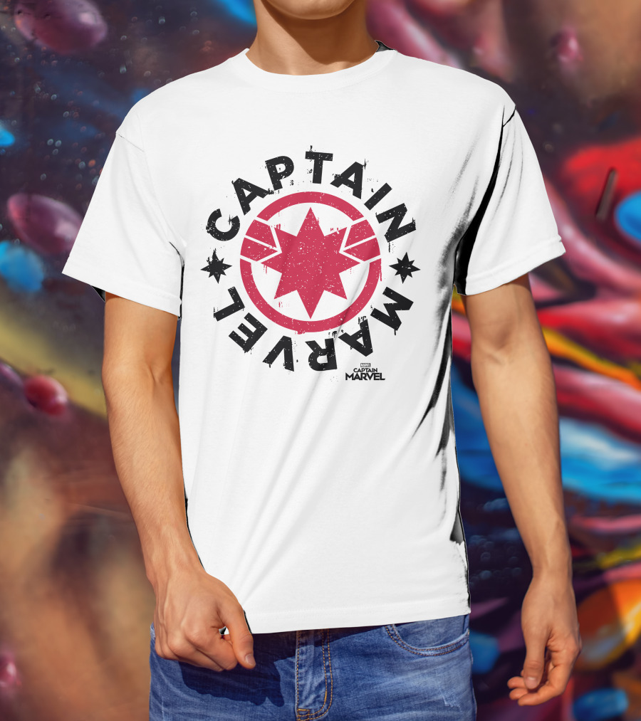 Captain Marvel Red Circle Star Emblem Distressed T-Shirt