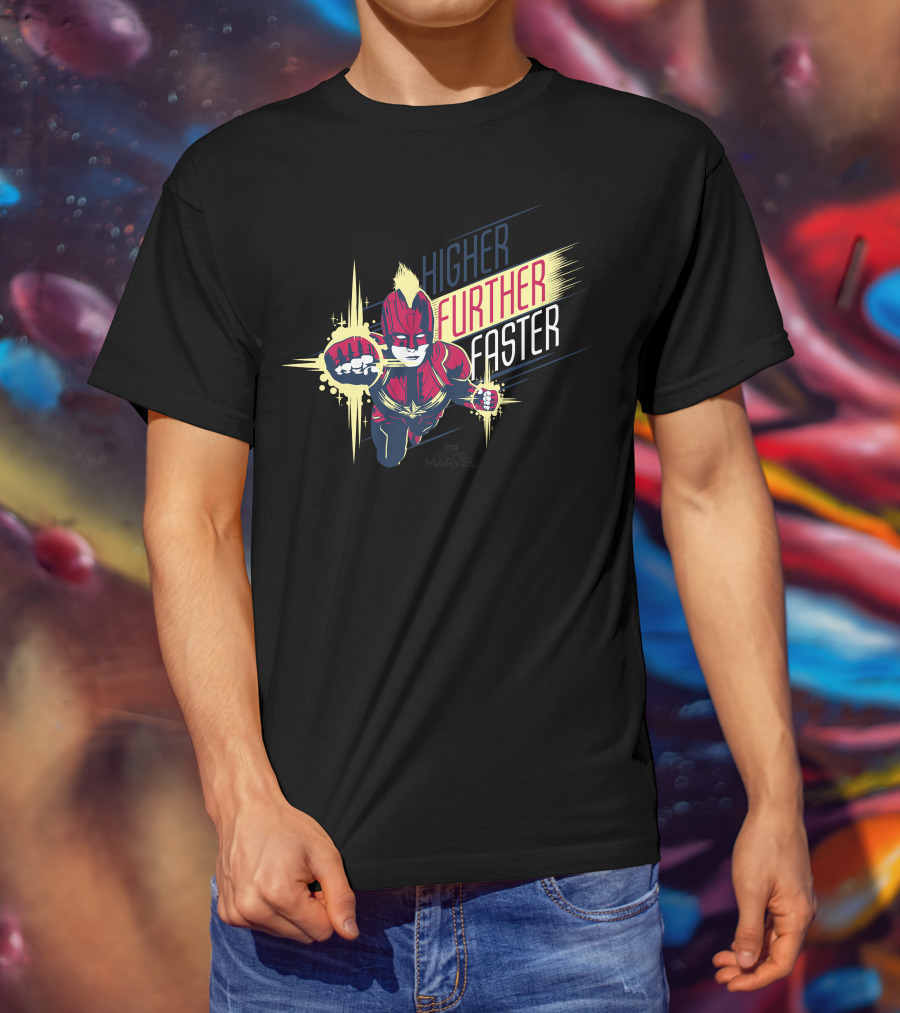 Captain Marvel Higher Further Faster Bold Heroic Charge T-Shirt