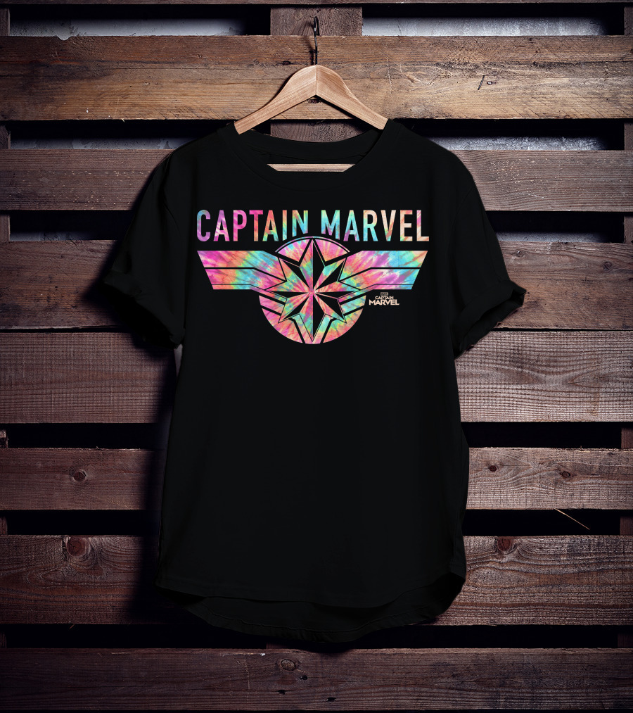 Captain Marvel Star Emblem Tie Dye Banner T-Shirt
