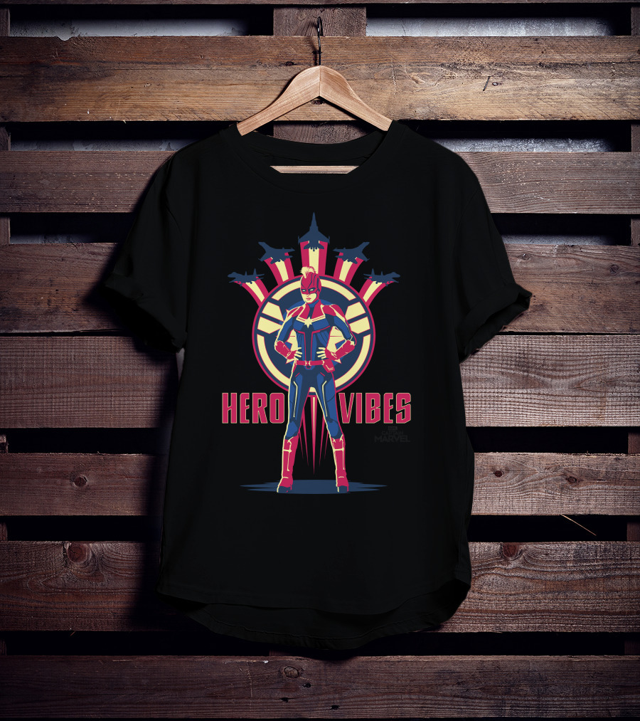 Captain Marvel Hero Vibes With Planes And Iconic Emblem T-Shirt
